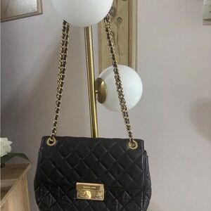 Michael Kors Black Quilted Shoulder Bag with Gold Accents